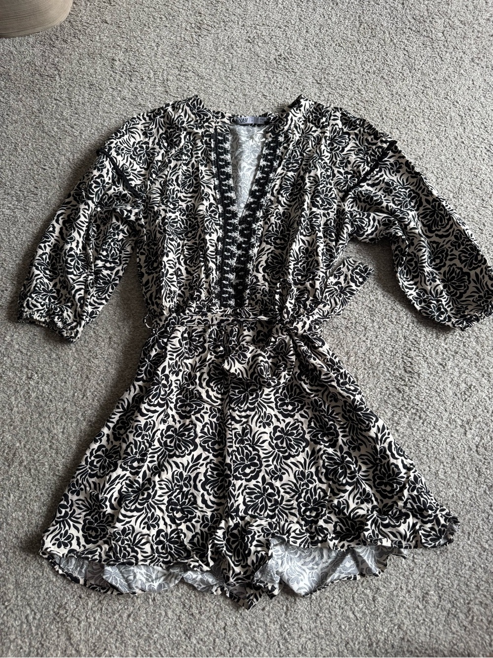 Zara Black and Cream Floral Romper